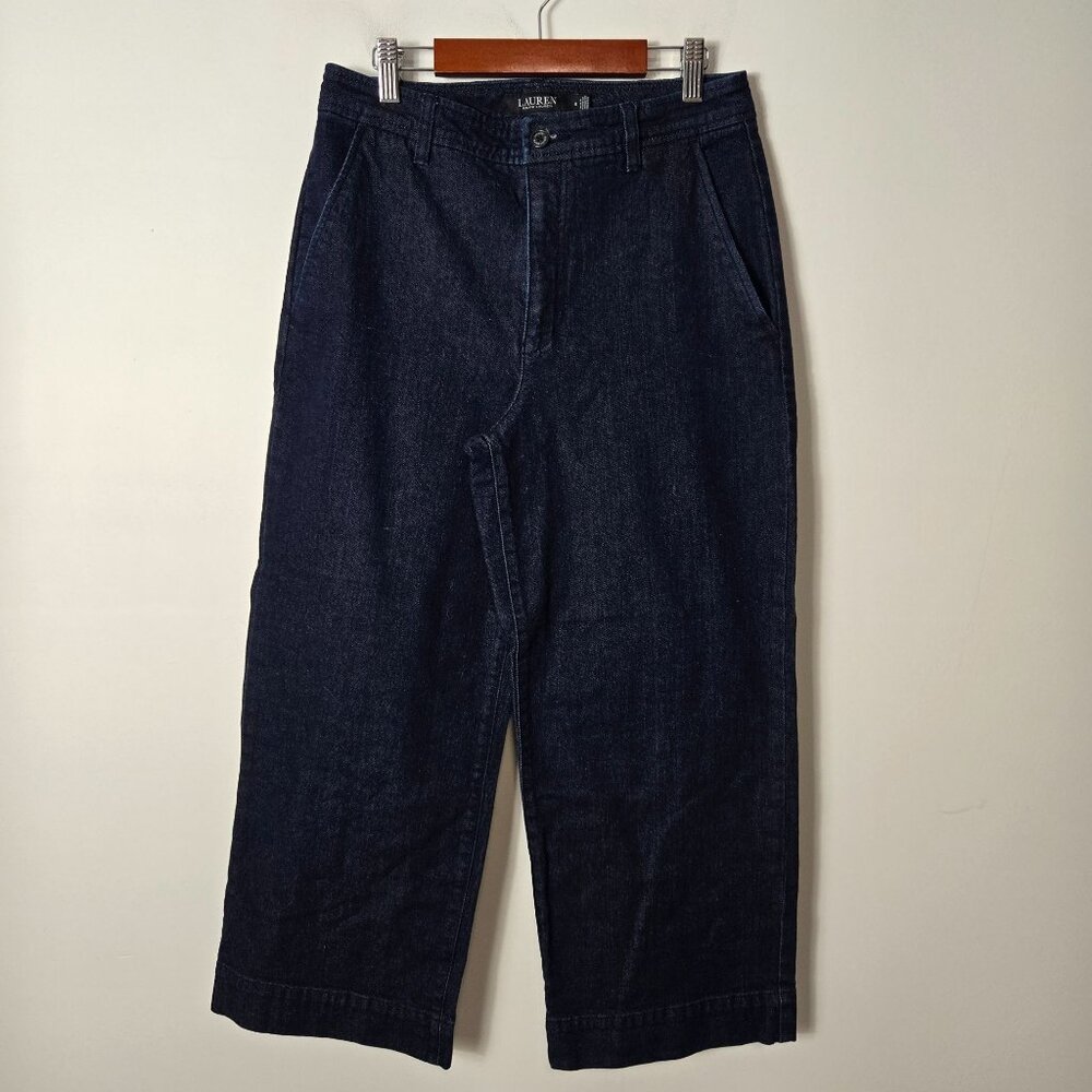 Lauren Ralph Lauren Size 6 Wide Leg High-Rise Cropped Jeans Dark Wash